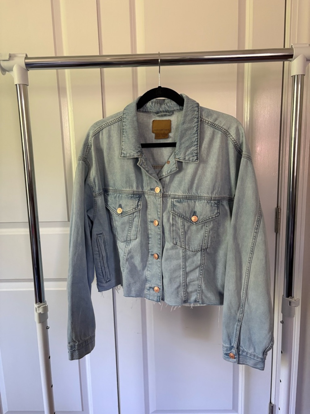 American Eagle Outfitters Light Blue Cropped Denim Jacket
